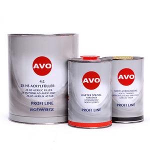 Obraz AVO 2K HS 4:1 Grundier Füller  Acrylfiller schwarz 6 Liter Set (4Liter Füller + 1 Liter Härter + 1 Liter 2K Acrylverdünnung)