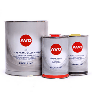 Изображение AVO 2K HS 4:1 Grundier Füller  Acrylfiller grau 6 Liter Set (4Liter Füller + 1 Liter Härter + 1 Liter 2K Acrylverdünnung)