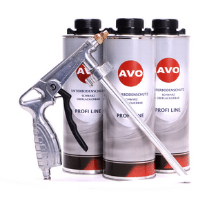 Изображение AVO Unterbodenschutz überlackierbar schwarz 3 Liter +1UBS/HV Spritzpistole