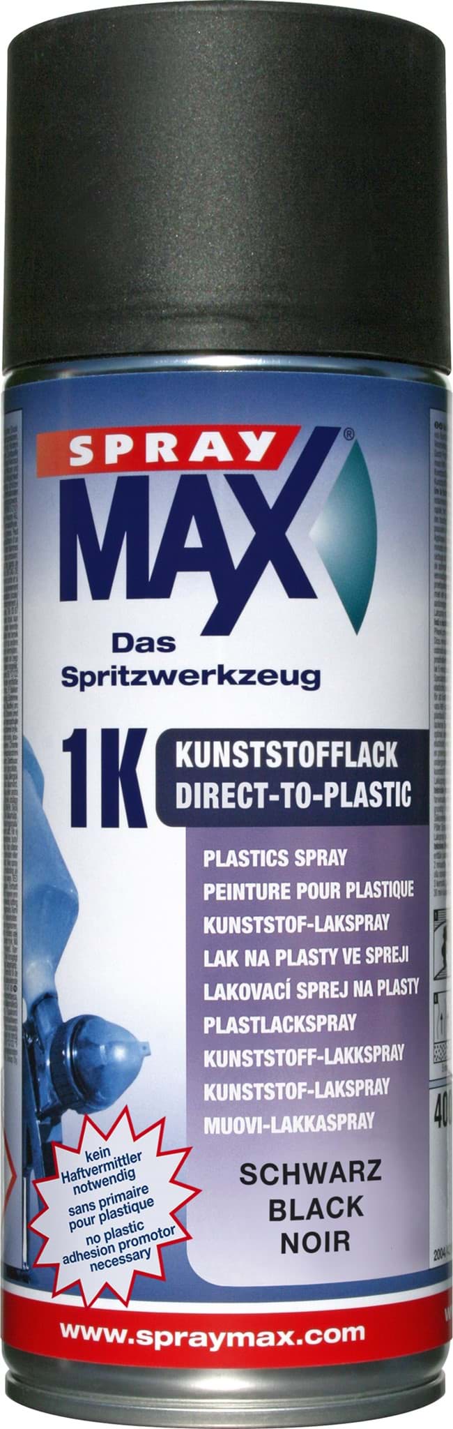 Afbeelding van SprayMax 1K DTP-Kunststofflack Schwarz 400ml 680046