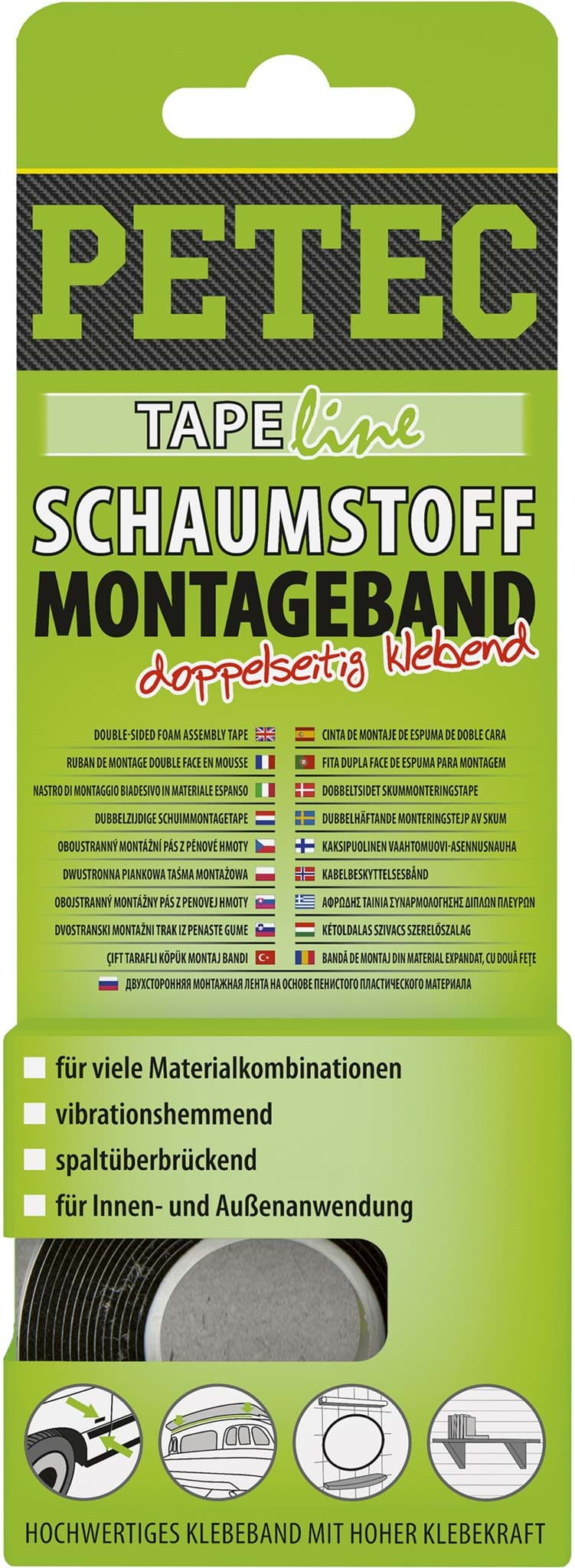 Picture of Petec Montageband doppelseitiges Schaumstoff-Klebeband 2m X 12mm 87122