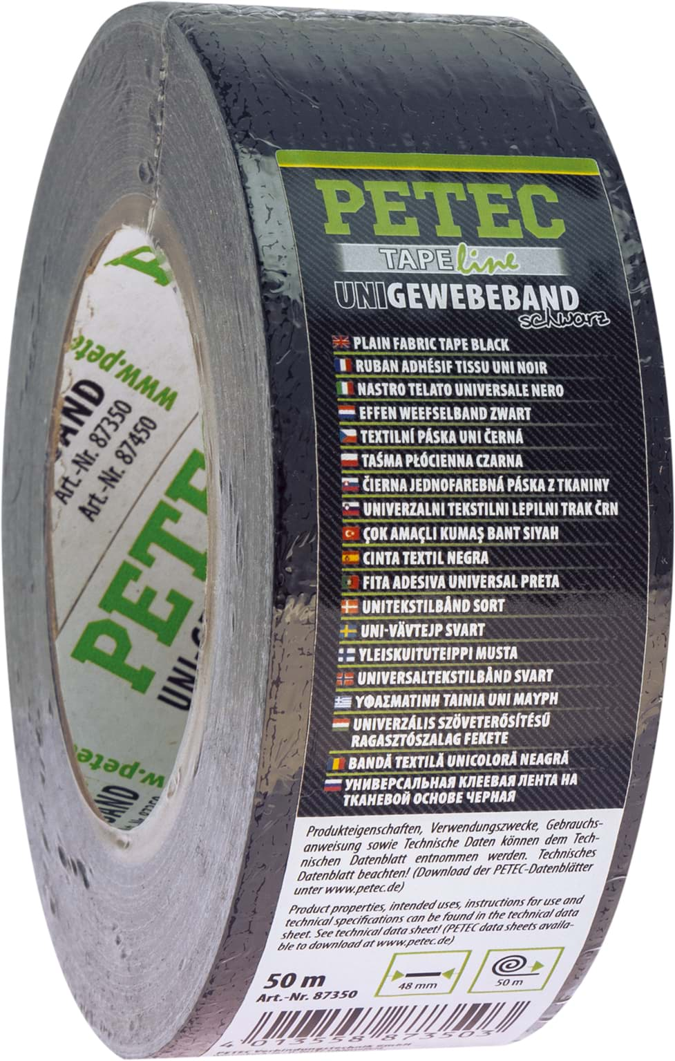 Petec Uni-Gewebeband schwarz 48mm X 50m Panzerband 87350 resmi