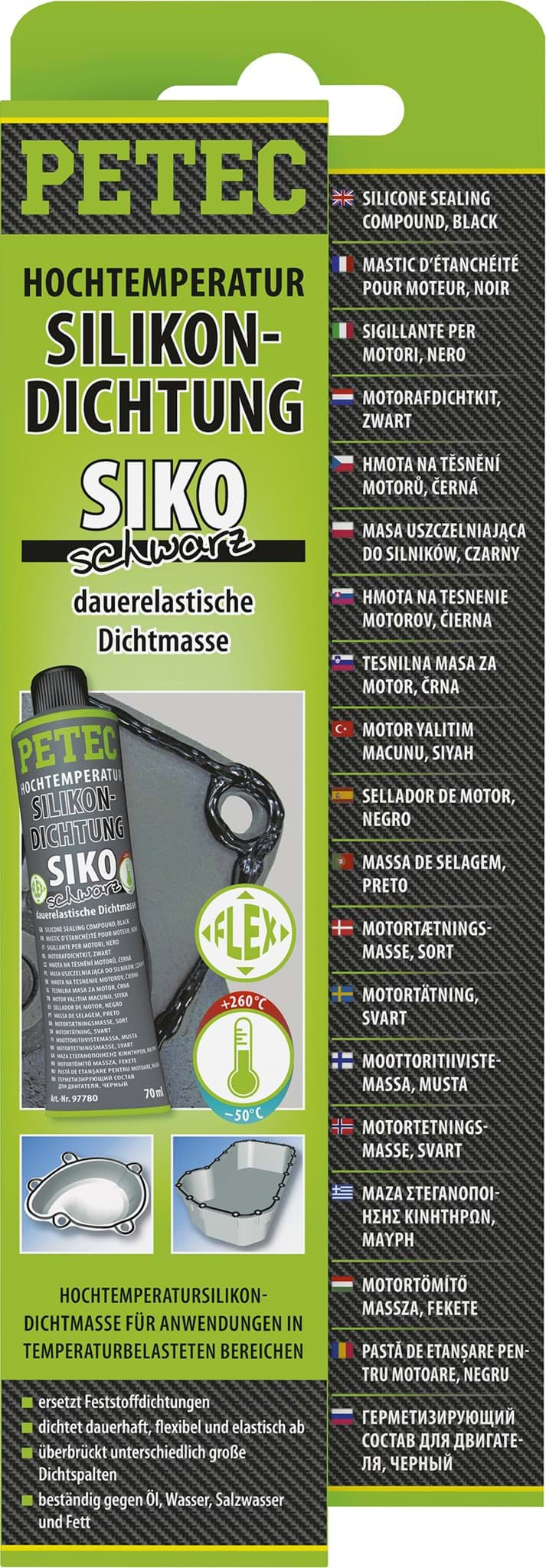 Afbeelding van Petec Siko HT Hochtemperatur Silikon schwarz -50C bis + 250C 80ml