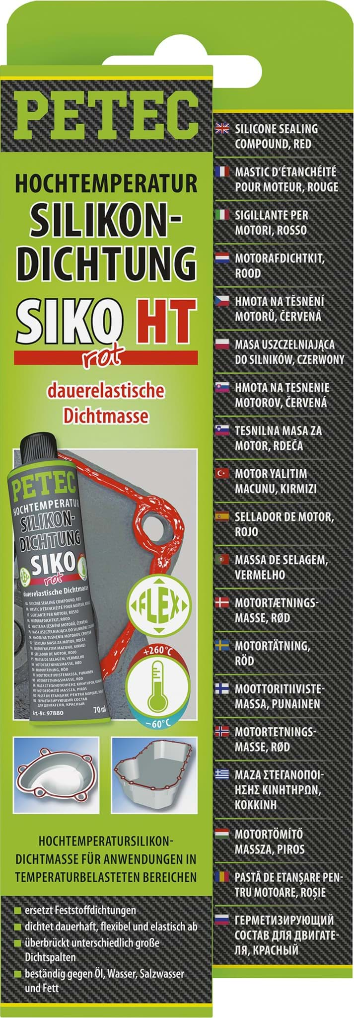 Изображение Petec Siko HT Hochtemperatur Silikon rot -60C bis + 260C Dichtmasse 80ml