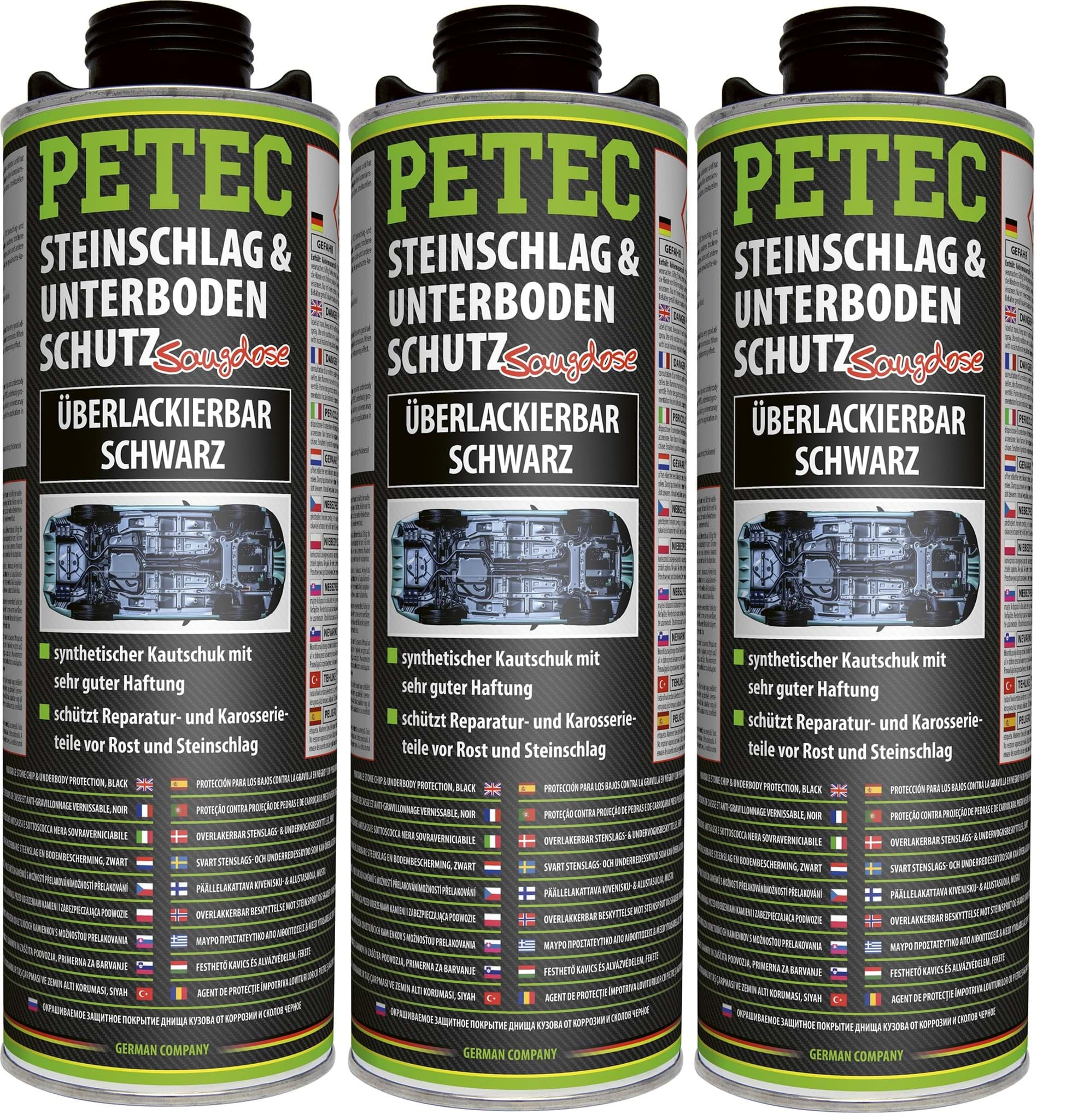 Bild von Petec Steinschlagschutz Unterbodenschutz schwarz überlackierbar 3 x 1liter 73210