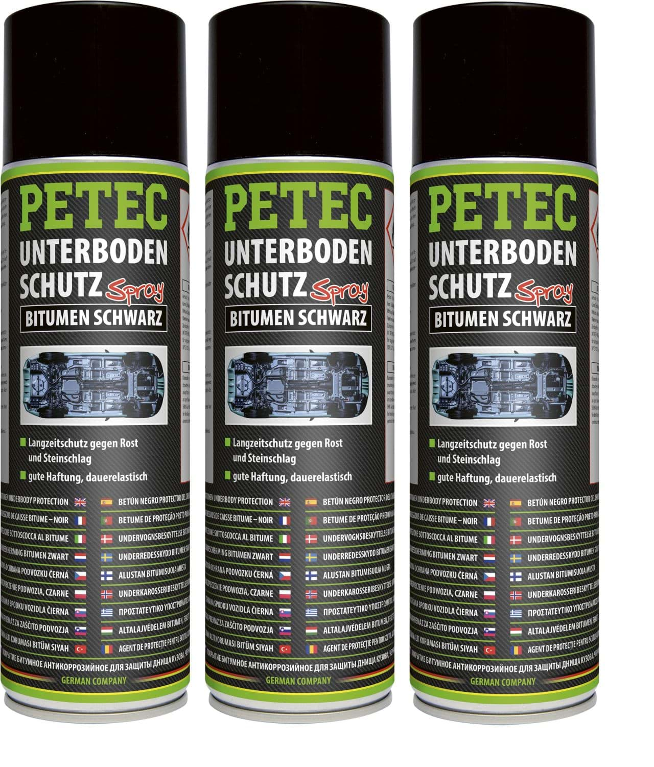 Изображение Petec Unterbodenschutz Bitumen nicht überlackierbar schwarz 3 x 500ml 73150