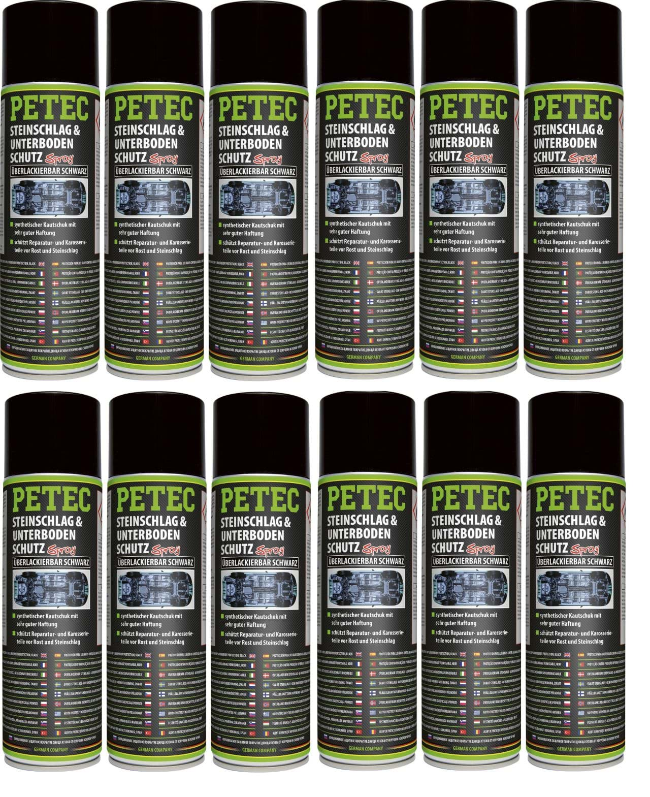 Изображение Petec Unterbodenschutz UBS schwarz überlackierbar 12x 500ml 73250