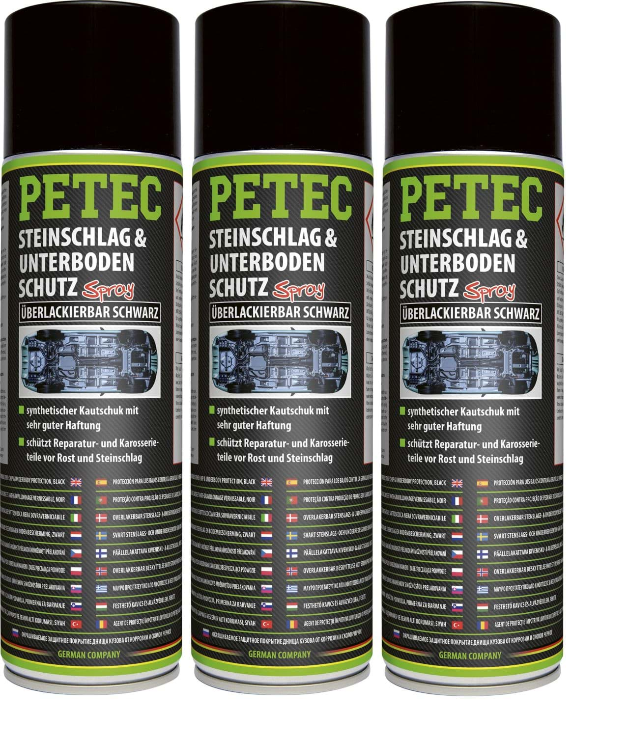 Afbeelding van Petec Steinschlagschutz Unterbodenschutz UBS schwarz überlackierbar 3 x 500ml 73250