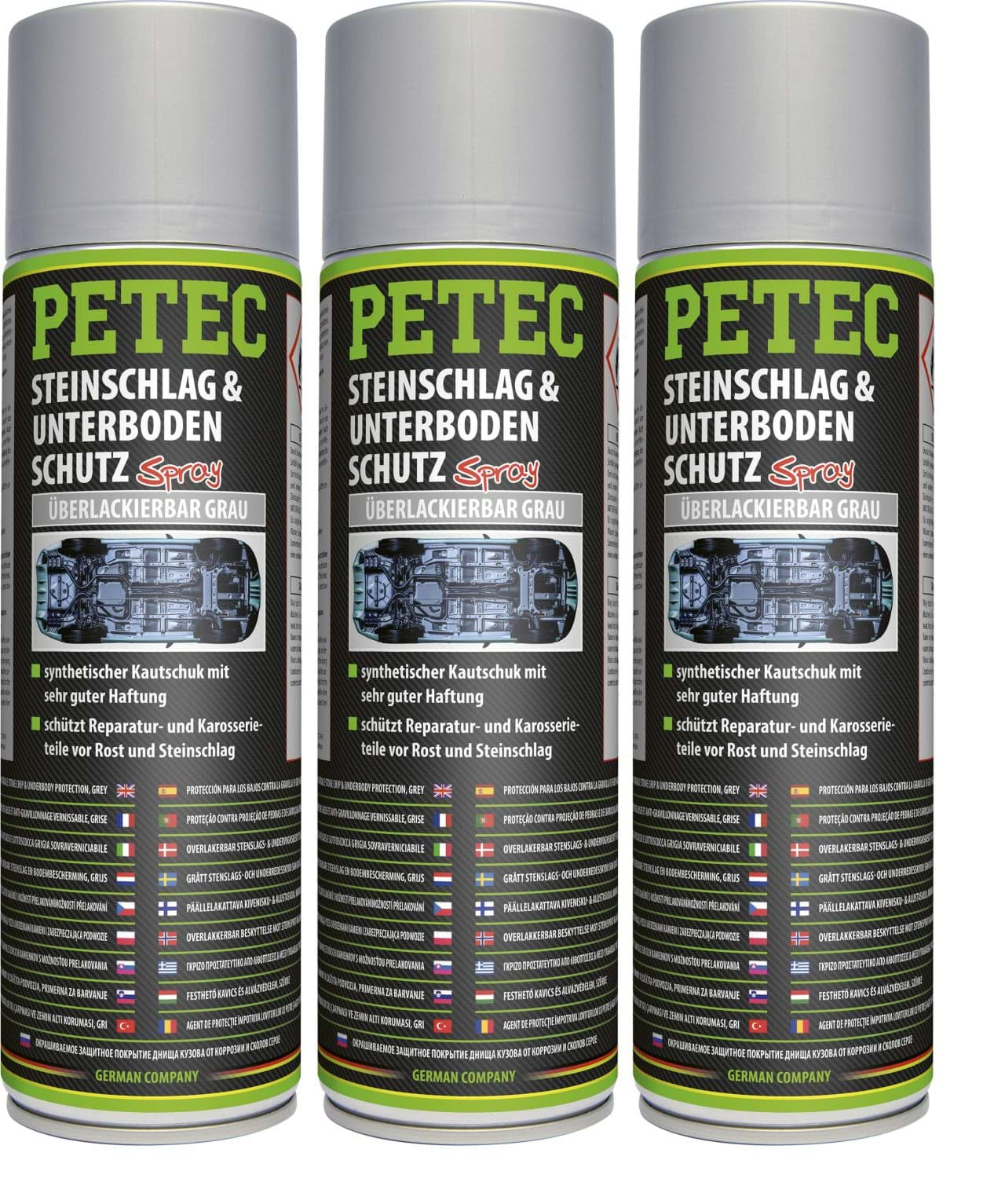 Изображение Petec Unterbodenschutz UBS grau überlackierbar 3 x 500ml 73350