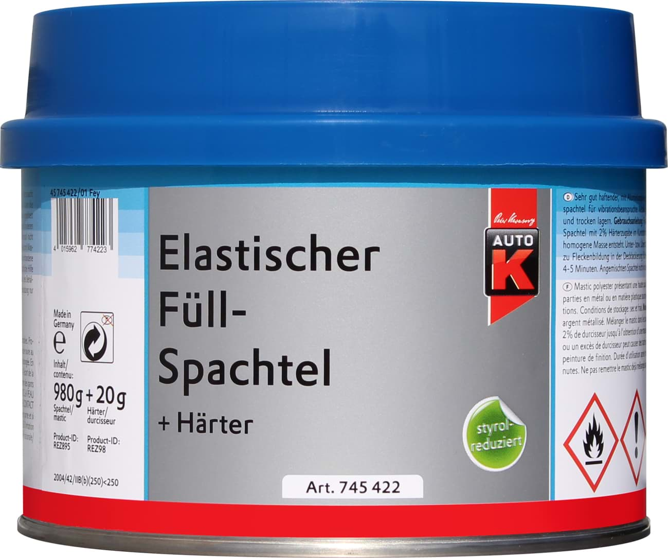 AutoK Elastischer Füllspachtel 1000g 745422 resmi