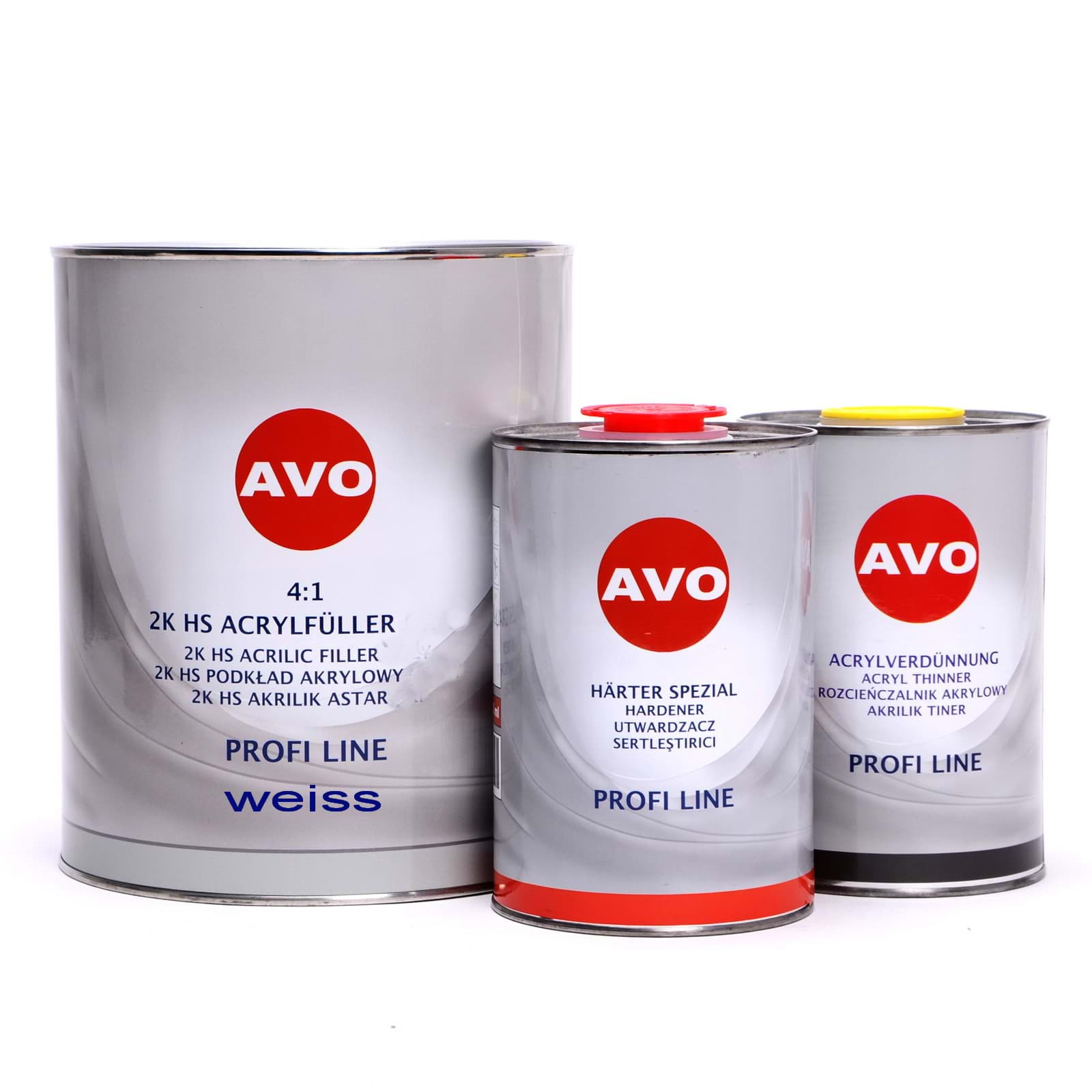 Изображение AVO 2K HS 4:1 Grundier Füller  Acrylfiller weiss 6 Liter Set (4Liter Füller + 1 Liter Härter + 1 Liter 2K Acrylverdünnung)