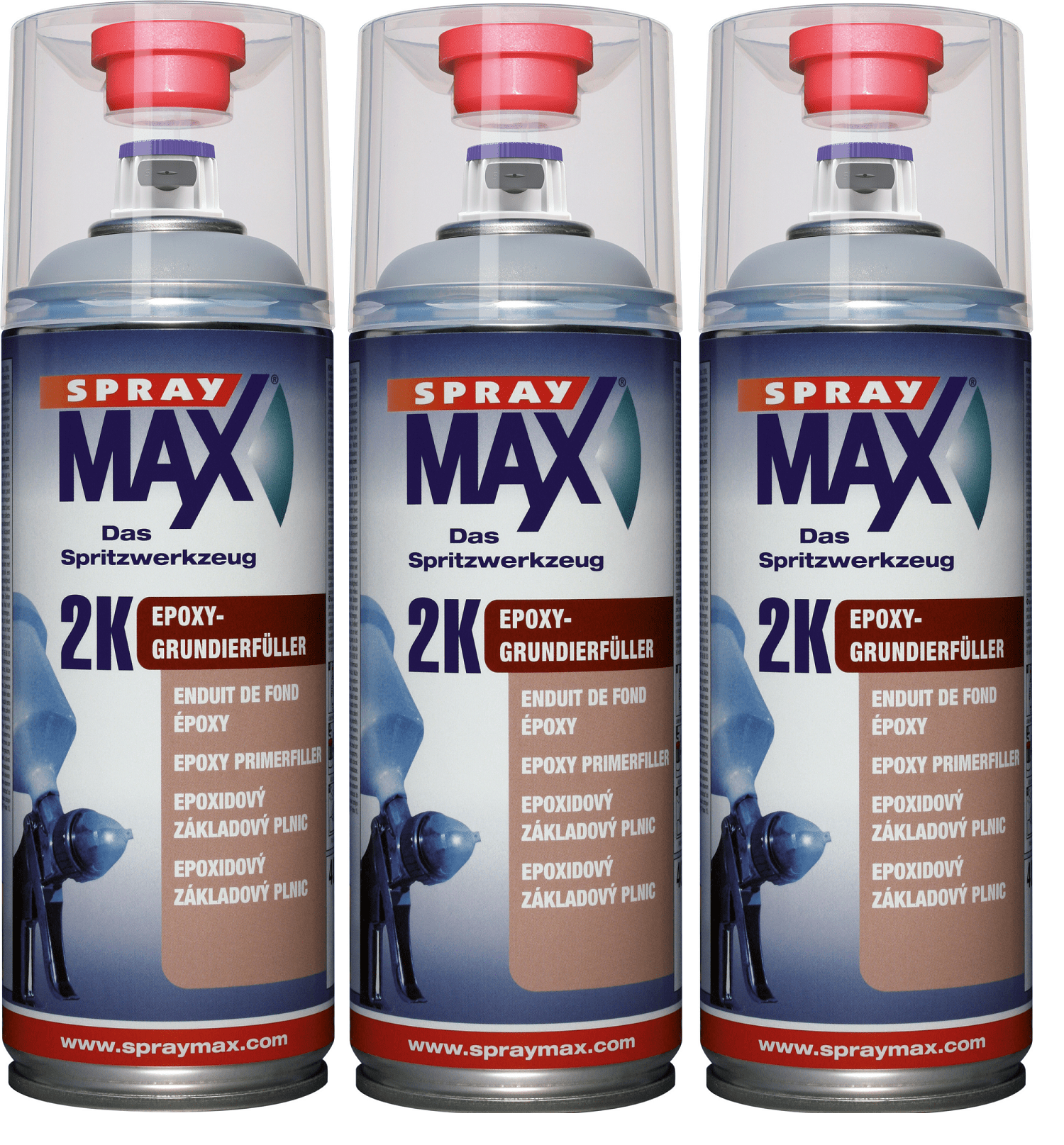 Изображение SprayMax 2K Epoxy-Grundierfüller grau Spray 3 x  400ml 680033