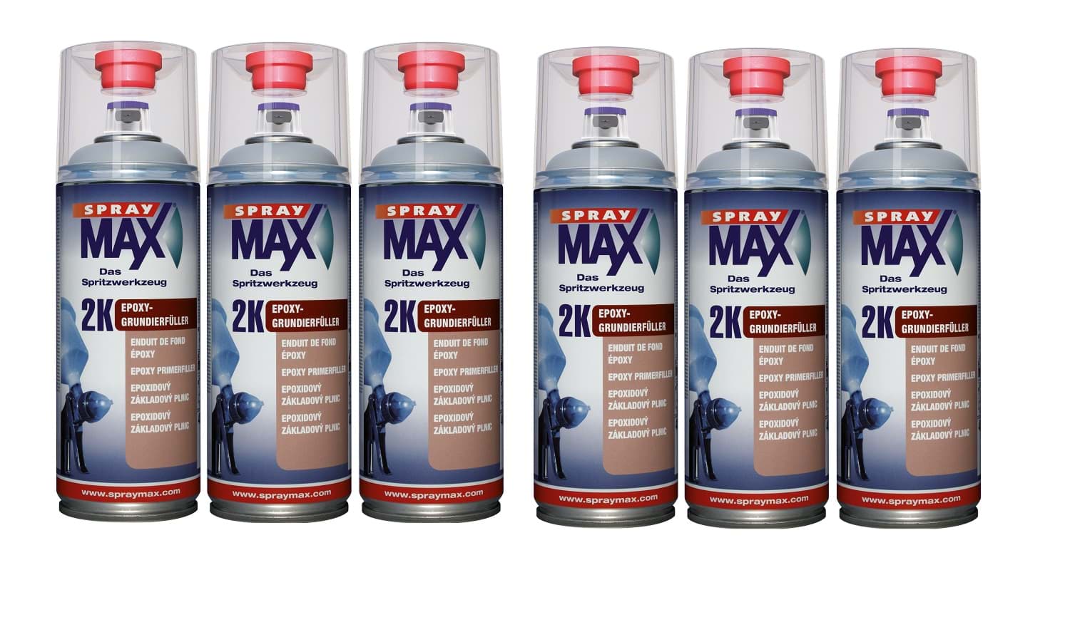 Bild von SprayMax 2K Epoxy-Grundierfüller grau Spray 6 x 400ml 