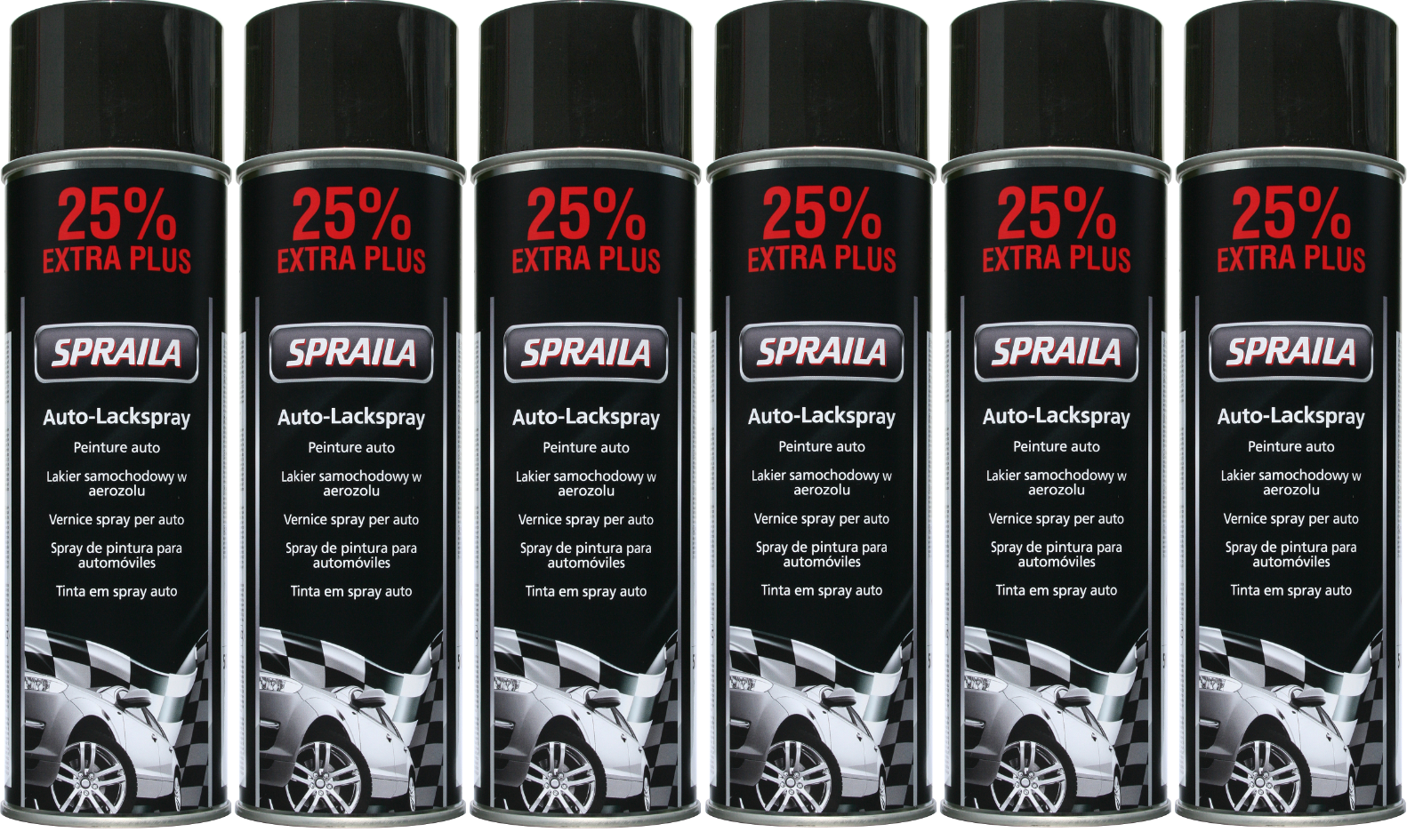 Bild von Spraila schwarz glänzend Sprühlack 6 x 500ml von AutoK 