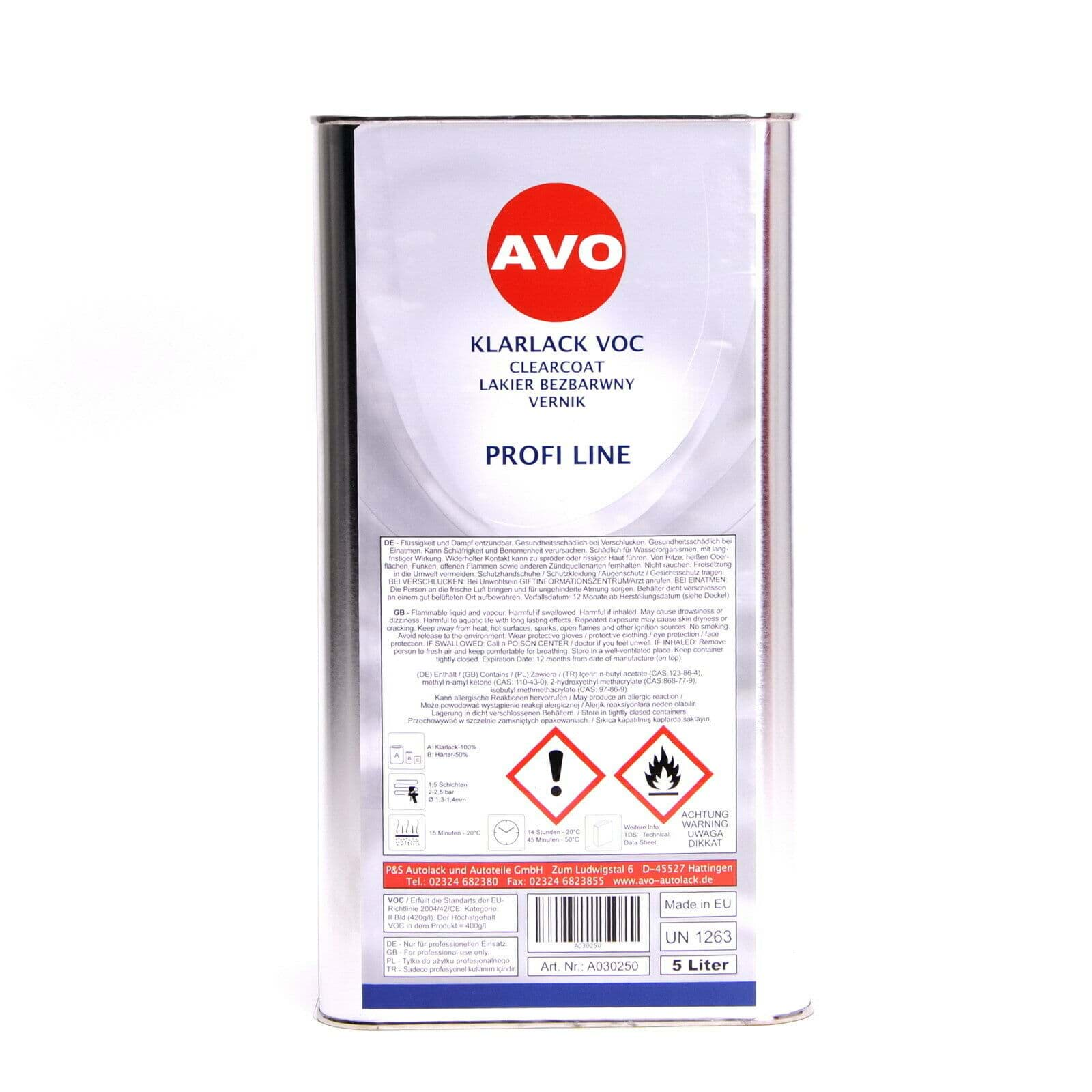 Afbeelding van AVO VOC Pro Klarlack 5Liter brillant 2K Hochglanz kratzfest Autolack