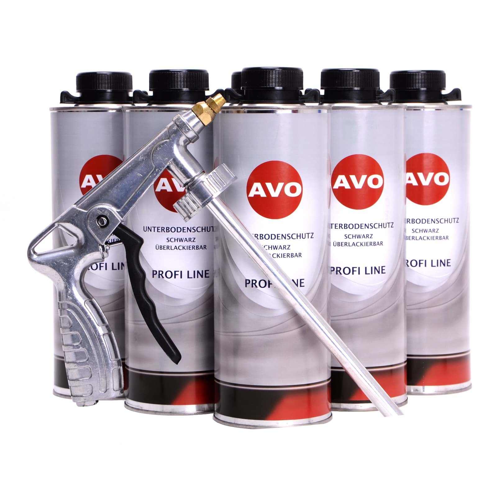 Picture of AVO Unterbodenschutz überlackierbar schwarz + 1UBS/HV Spritzpistole 6 x 1Liter