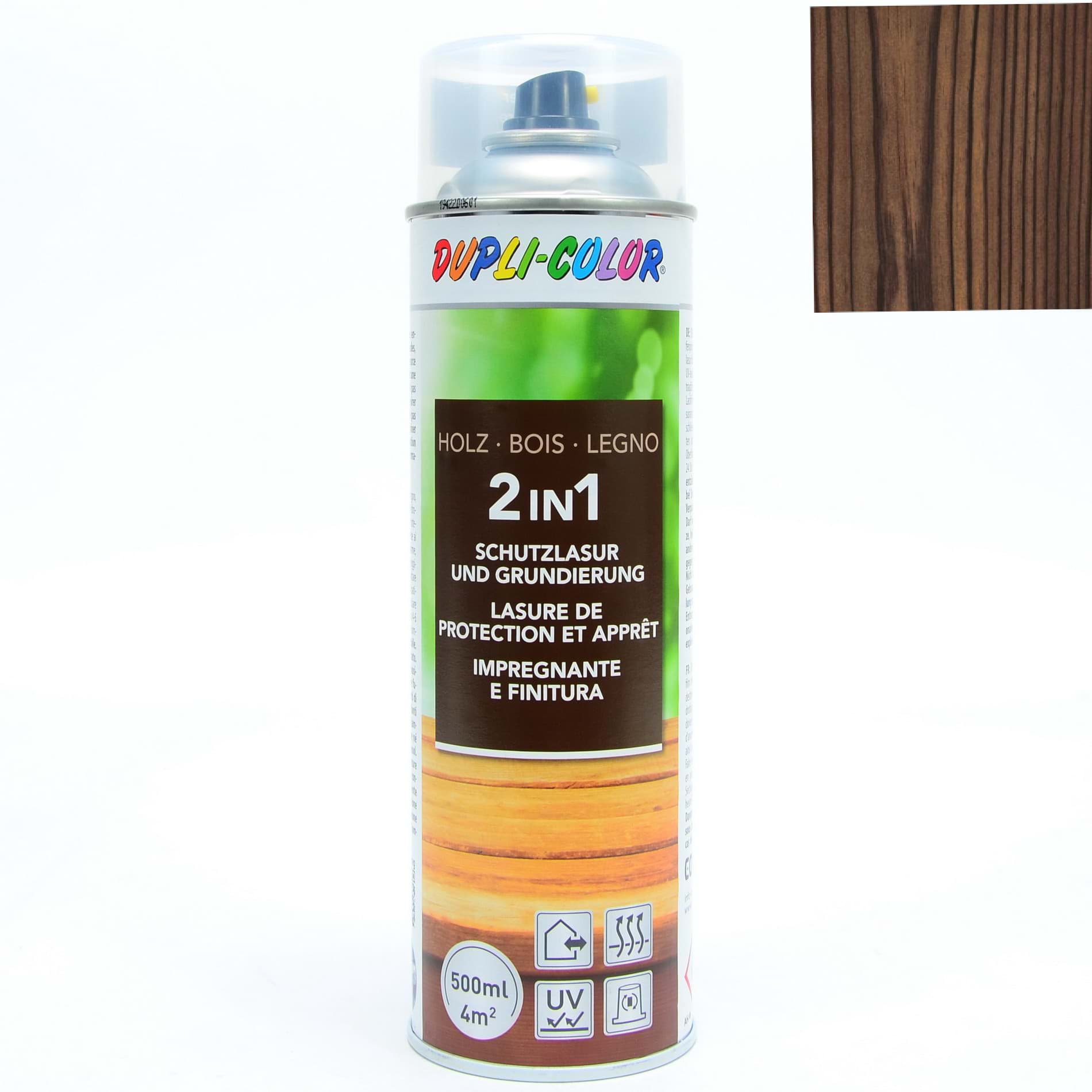 Изображение DUPLI-COLOR Holzschutzlasur 2 in 1 Nussbaum dunkel 500ml 