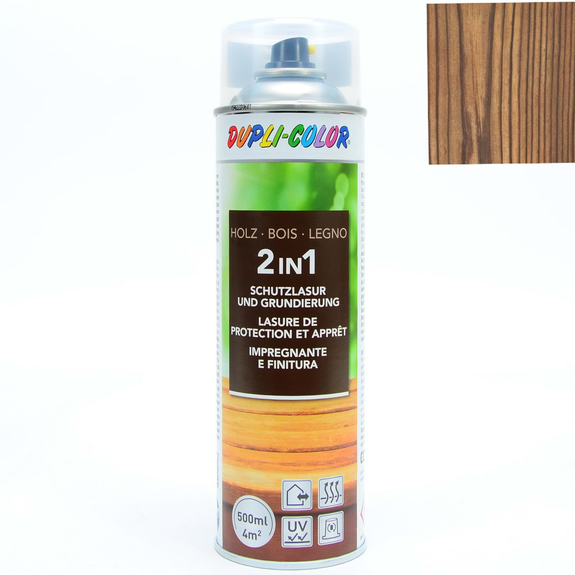 Изображение DUPLI-COLOR Holzschutzlasur 2 in 1 Nussbaum hell 500ml 